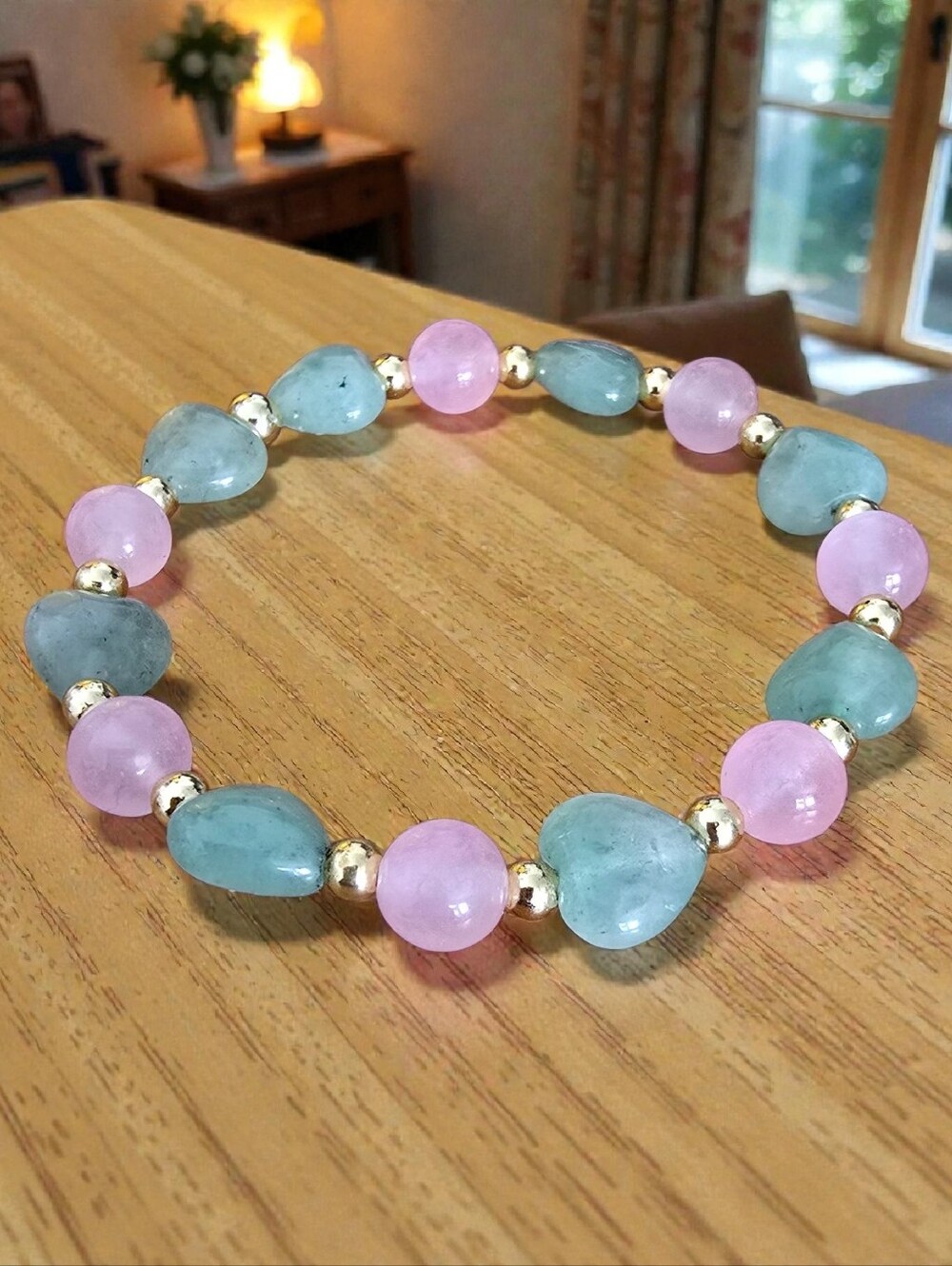 Handcrafted Pink and Green Beaded Bracelet - Women Jewelry